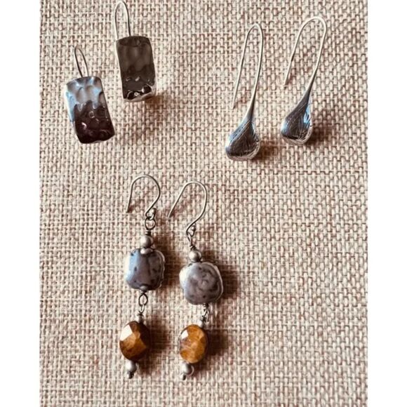 925 Sterling Silver Lot of 3 Pair of Earrings Pierced Hook Style minimalist - Picture 1 of 7